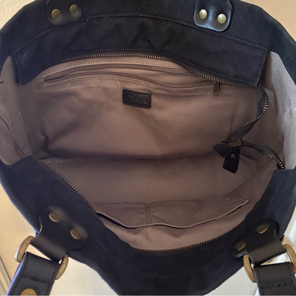 Dakota Black Canvas Shoulder Bag with Leather Handles and Front Pocket - Picture 7 of 7